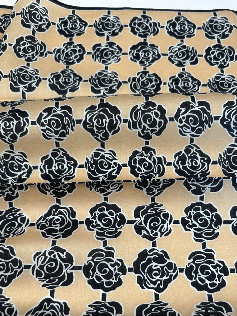 WOMEN HANDKERCHIEF YSL Floral Rose Black Beige COTTON POCKET SQUARE 19” - Picture 5 of 6
